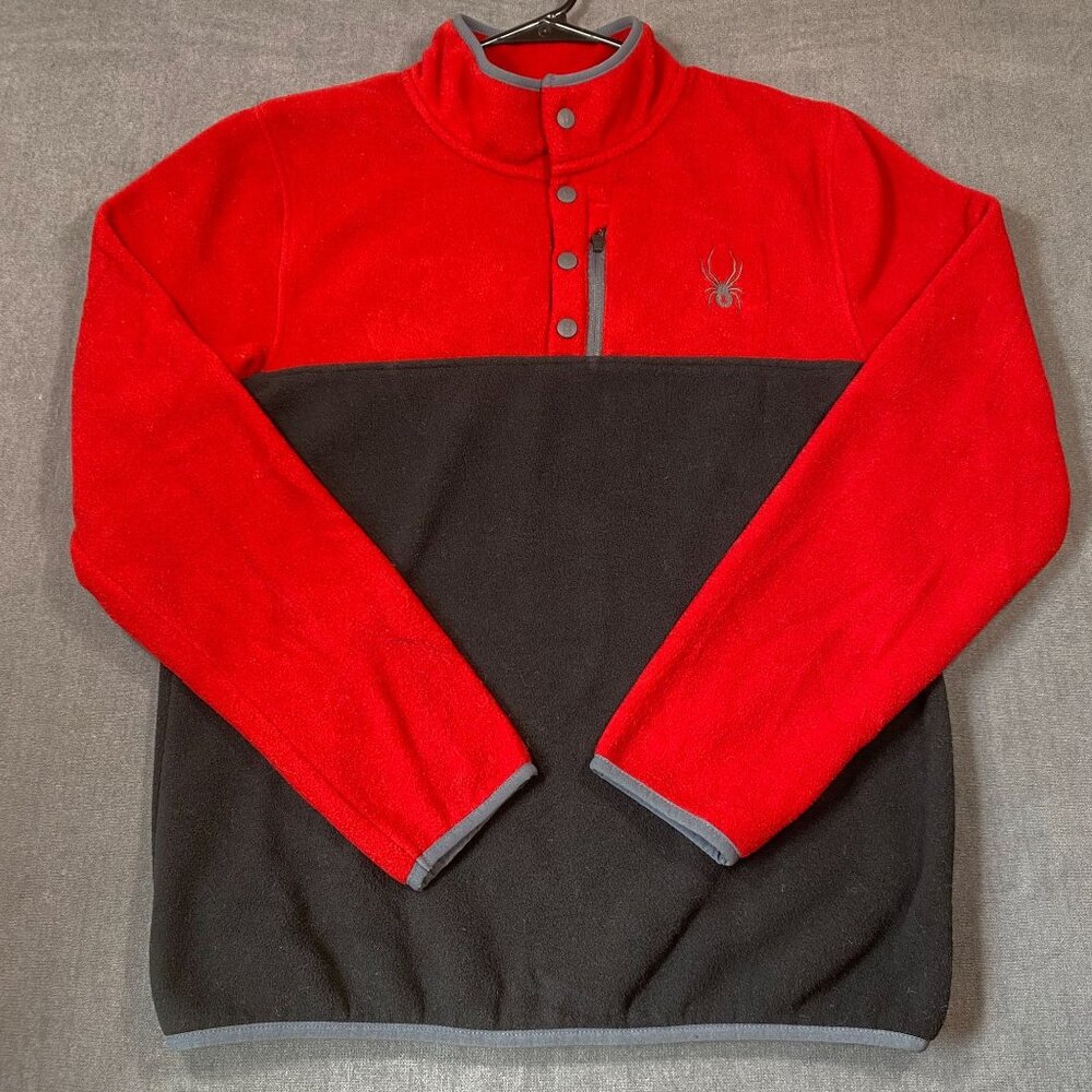 Spyder Red & Black Fleece Pullover Sweater W/ 1/4 Snap Closure - Mens Size M